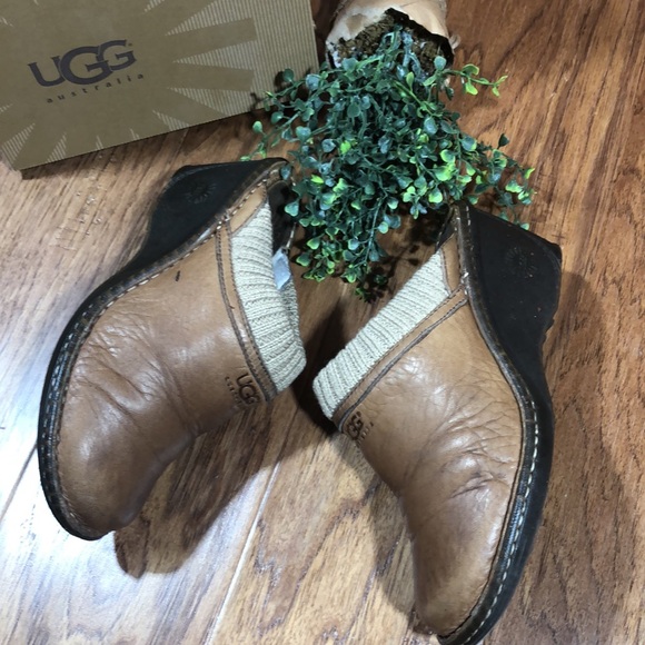 Ugg Gael Chestnut Leather & Shearling Mule Clogs 6 - Picture 2 of 10